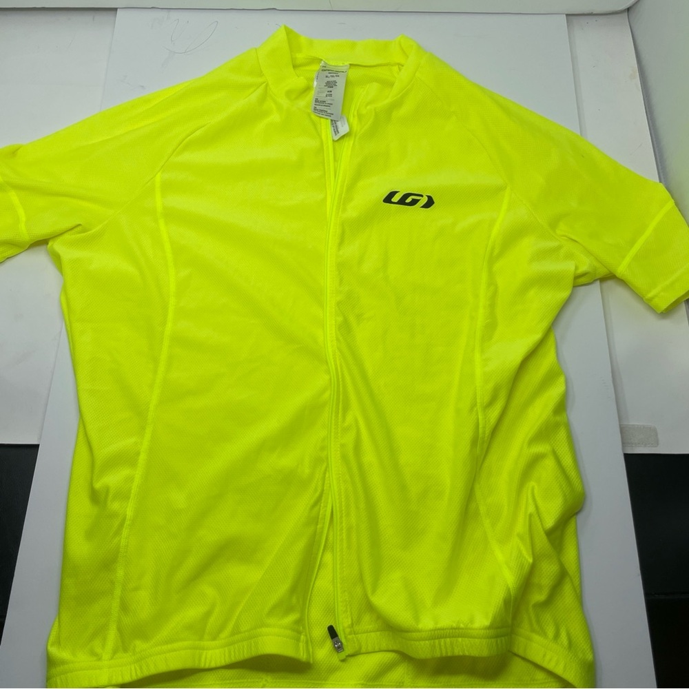 Louis Garneau Cycling Shirt Jersey XL Bike Full Zip Neon Green High Visibility - Picture 2 of 5